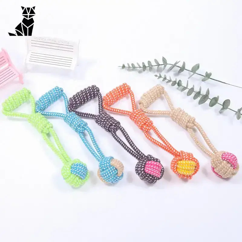 Zabawka do żucia Lniana na Sznurku dla Psa Zestaw Pięć Kolorowy