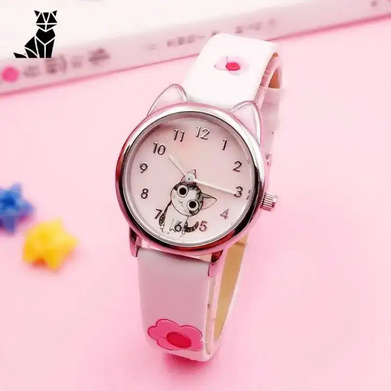 Zegarek z Kotem Dziecięcy Kwarcowy Kawaii Biały Dzieci Zegarek