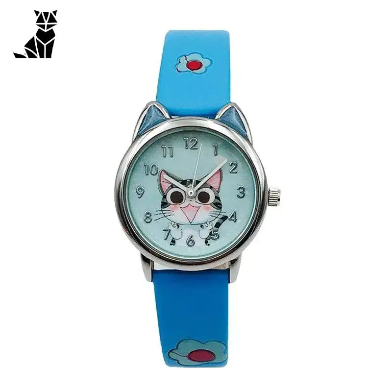 Zegarek z Kotem Dziecięcy Kwarcowy Kawaii Niebieski Dzieci Analogowy Zegarek