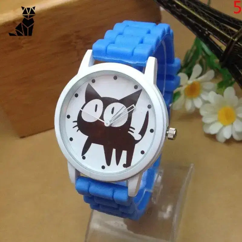 Zegarek z Kreskówkowym Kotem Kwarcowy Unisex Niebieskie Niebo Niebieski Silikon Pasek